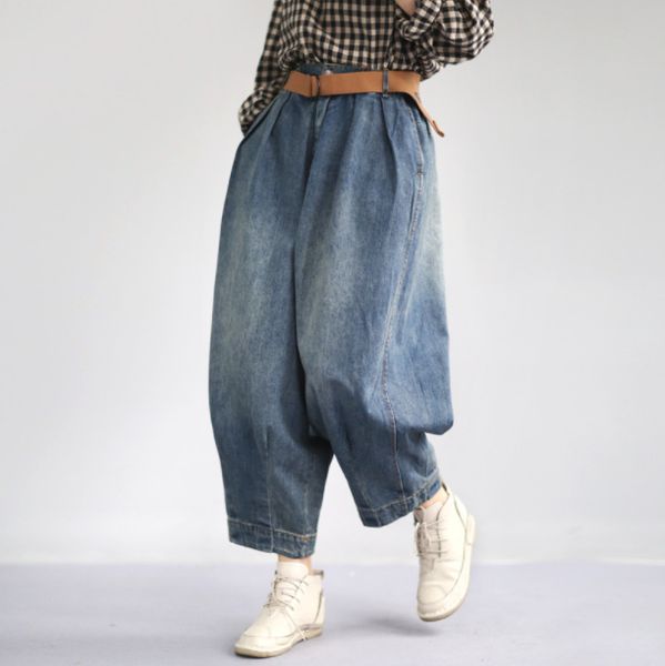 

women jeans casual big size 2020 spring autumn pockets elastic waist loose female fashion women denim trousers, Blue