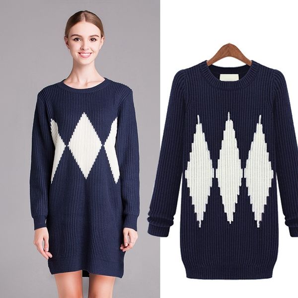 

l-5xl plus size casual women pullovers sweaters 2018 autumn fashion argyle print knitting spring female long sweaters big size, White;black