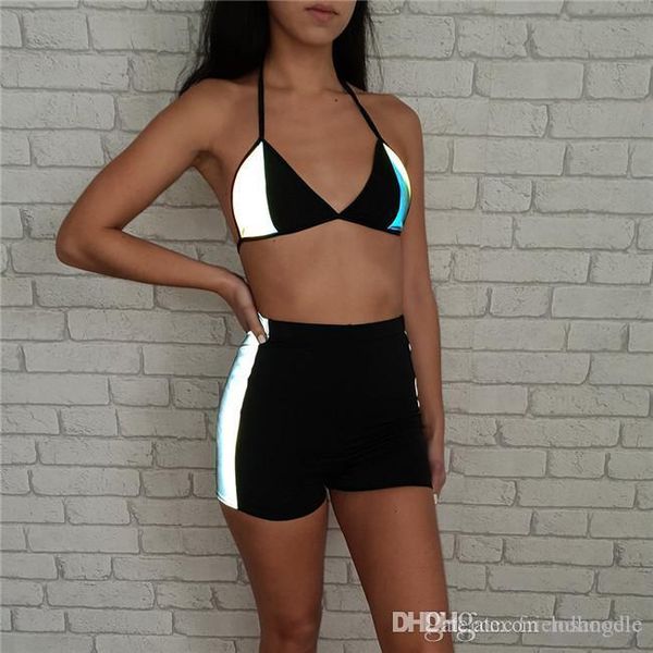 

women designer 2pcs swimsuit summer reflective bikinis lady bathing clothes women beach swimwear female fashion clothing, White;black