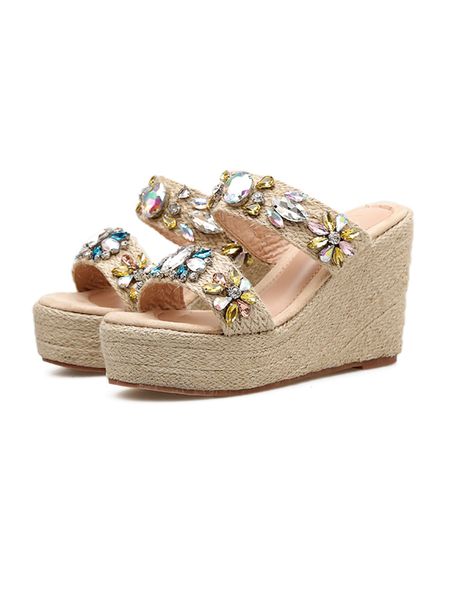 

summer new waterproof platform high heel crystal sandals korean open toe rhinestone sandals, Black
