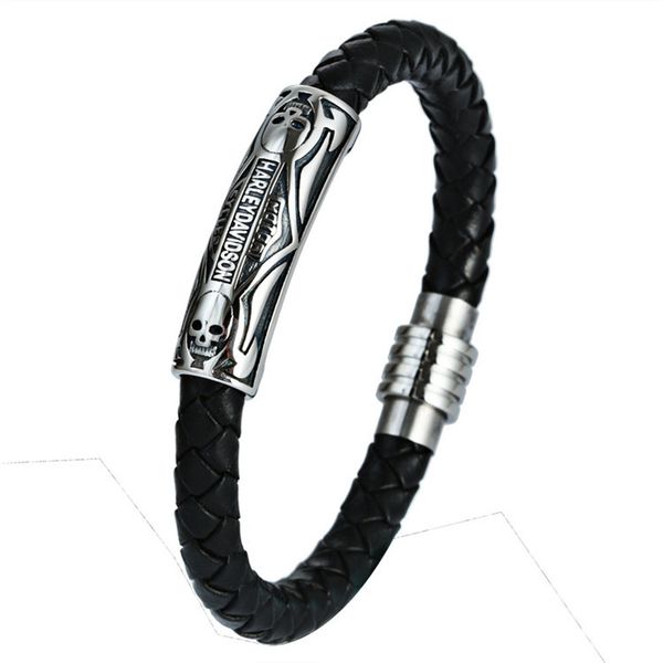 

manufacturers direct selling europe and america titanium steel magnetic snap leather bracelet weaving leather rope stainless ste, Silver