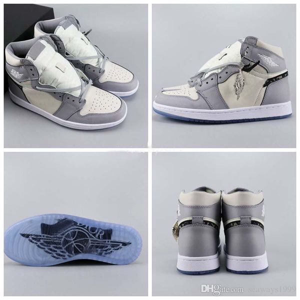 

2020 new 1s grey red 1 white chicago unc mens women basketball shoes men sports designer sneakers zapatos off chaussures trainers 5-13, White;red