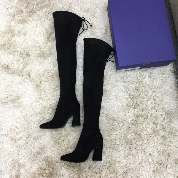 

2019 designer shoes winter new luxury casual thigh-high boots les chaussures women's boots 35 to 42 yards heel 9cm thick black