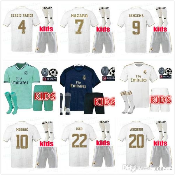 

kids kit 19 20 real madrid soccer jerseys 2019 2020 men modric asensio vinicius jr bale hazard football jersey shirts uniforms, Black