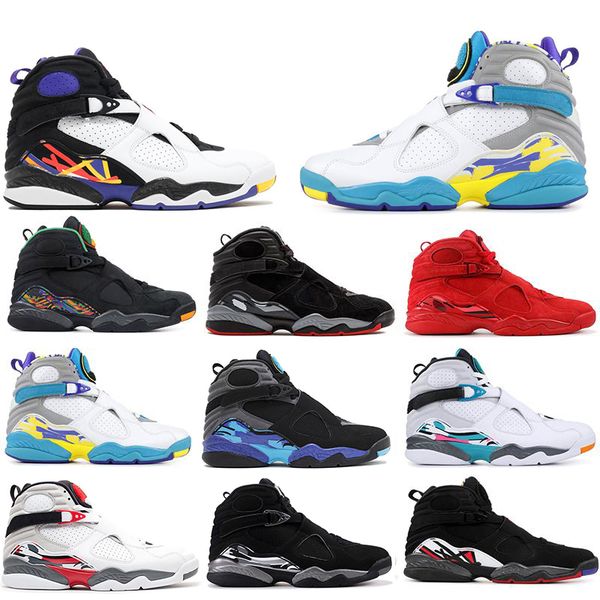 

sale 8 8s men basketball shoes valentines day aqua white black chrome countdown pack 3peat playoff mens trainer sports sneaker 7-13