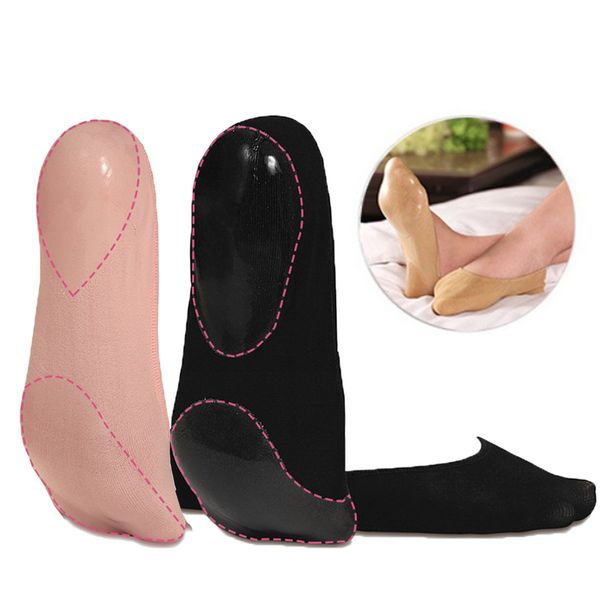 

stretchable casual no show socks non slip flat boat liner ball of foot and heel silicone gel padded for heel shoes, Black;white