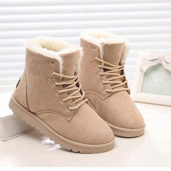 

women boots flock ankle snow boots women shoes warm fur short plush winter lace-up rft67, Black
