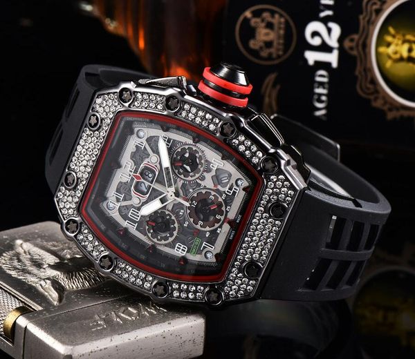 

wholesale fashion mens luxury watch all dial work chronograph diamond bezel iced out designer watches quartz movement sport wristwatches, Slivery;brown