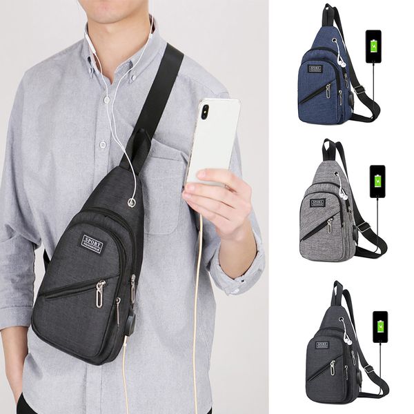 

fashion men crossbody bags casual outdoor sports oxford shoulder bag usb charge shoulder messenger bag solid color bags