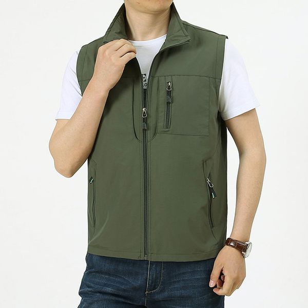 

men's multi-pockets vests hiking fishing pgraphy leisure sleeveless jacket water-resistant quick dry waistcoat plus size6xl, Gray;blue