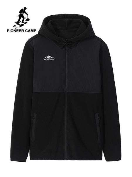 

pioneer camp new men's warm fleece jacket winter black solid color hooded zipper warm coat for male ajk908390a, Black;brown
