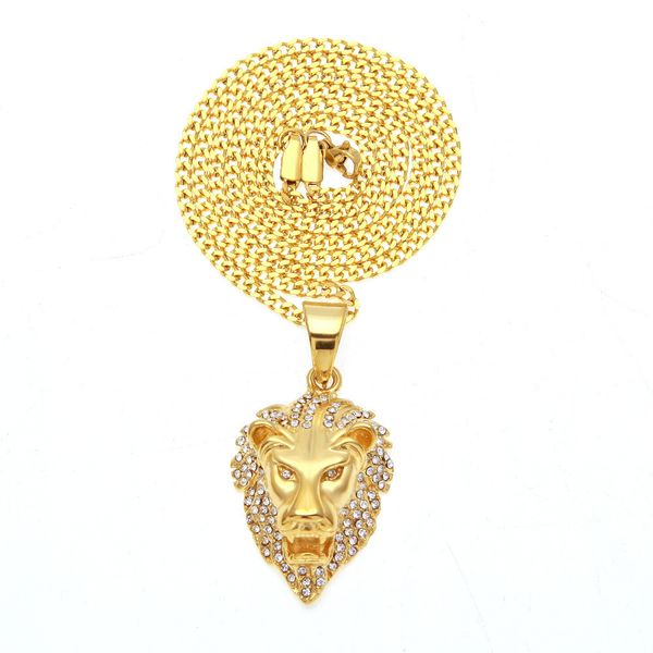 

cuban link chains color retaining durable gold-plated stainless steel diamond lion head pendant hip-hop necklace, Silver