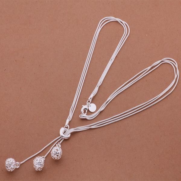 

мода элегантный дамы ожерелье 925 маленький шар кулон длинное ожерелье mulit цепи посеребренные ювелирные изделия любящий подарок an442, Silver