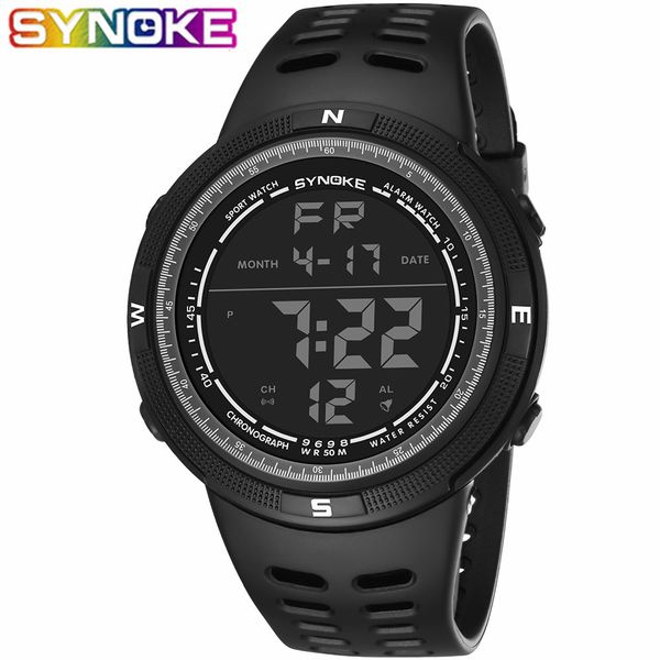

synoke brand men's watches led digital watch men wrist watch black alarm 50m waterproof sport watches for men relogio masculino, Slivery;brown