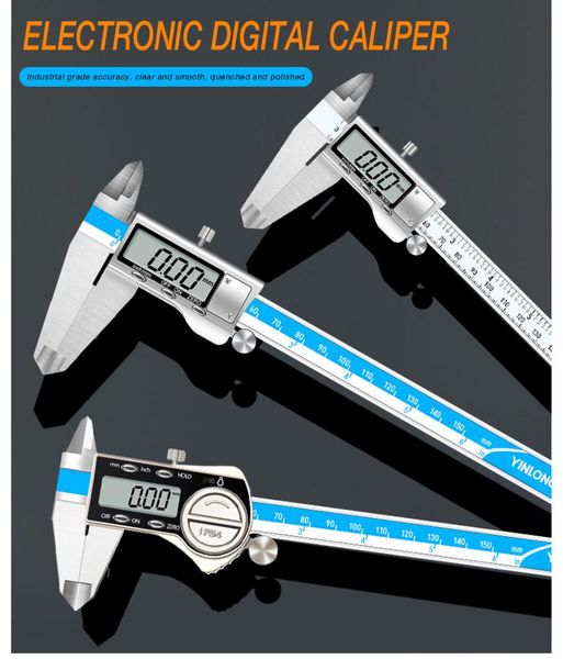 

0-150mm/200mm/300mm digital display stainless steel caliper 1/64 fraction/mm/inch lcd electronic vernier caliper ip54 waterproof