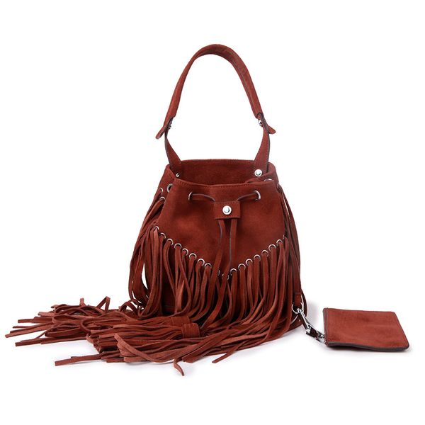 

the new women's bag leather tassel women's handbag large capacity retro bag