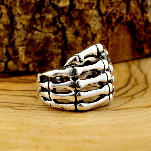 

925 sterling silver skeleton hand ring for men, Golden;silver