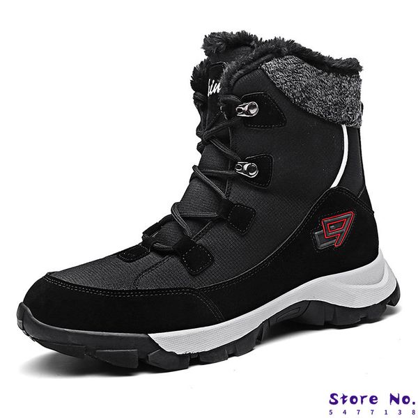 

2019 new winter men boots couple ankle boots leather ski plus velvet to keep warm snow men work shoes gumboots, Black