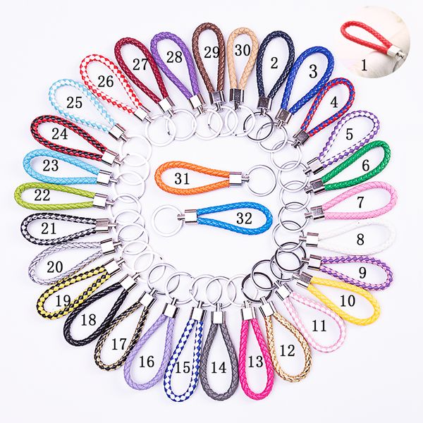 

new handmade pu leather keychain braided string rope metal key ring woven cord chains holder diy jewelry accessories, Silver