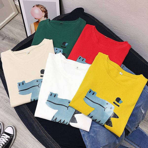 

2019 summer harajuku cartoon print funny short sleeve t shirts women's tshirts female casual tees plus size ladies t-shirt, White