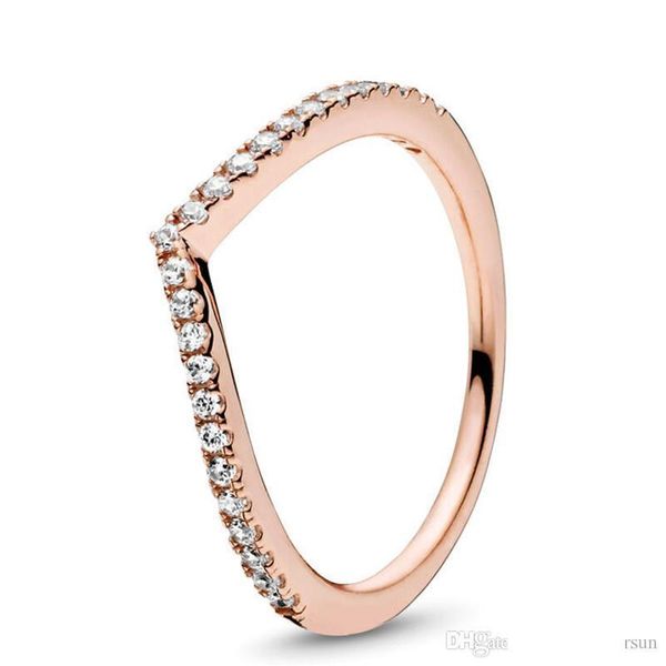 

rose gold sparkling wishbon ring women jewelry 925 sterling silver rings for pandora style ring luxury authentic european original for women
