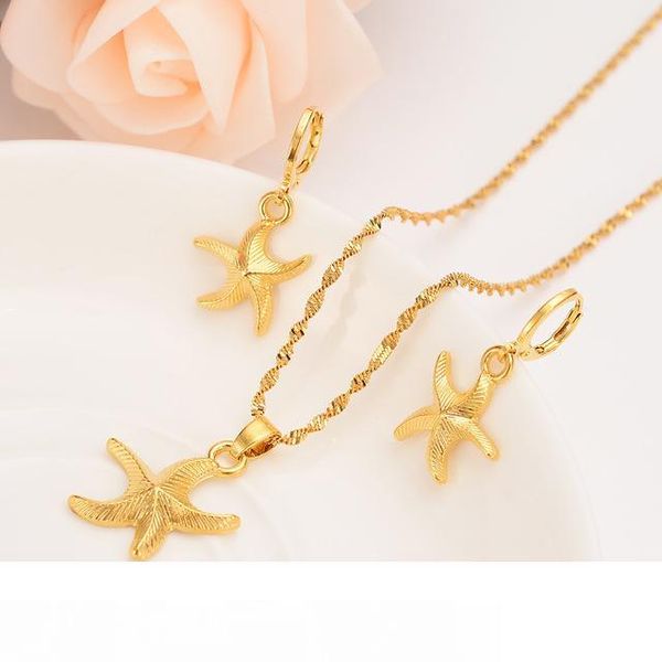 

solid gold finish starfish pendant necklace earrings pentagon jewelry for women papua new guinea traditional party gift, Silver