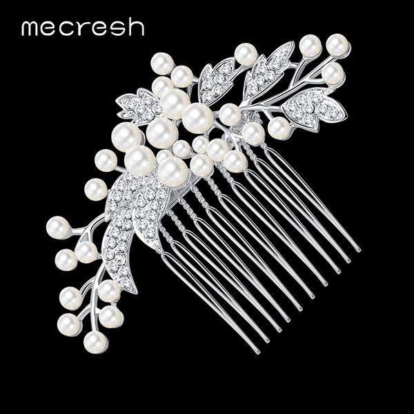 

mecresh simulated pearl bridal wedding hair accessories leaf bridal hair combs hairpin wedding jewelry for women fs003, Golden;white