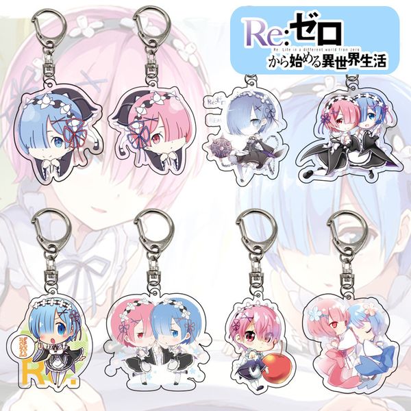 

anime re:life in a different world from zero emilia ram rem keychains keyrings, Silver