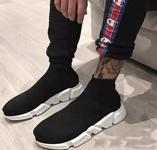 

мода роскошный дизайнер женская обувь мужская носок скорость тренер кроссовки высокое качество комфорт chaussures высокая эластичная сила кр, Black