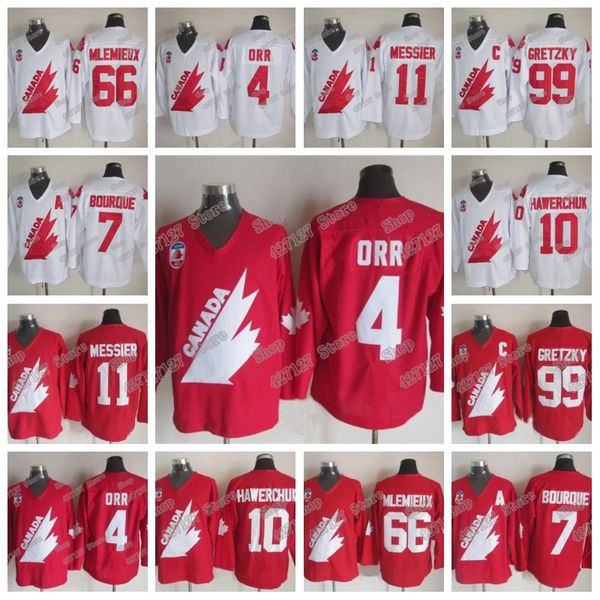 

team canada jersey 4 bobby orr 10 dale hawerchuk 99 wayne gretzky 11 mark messier 66 mario mlemieux 7 ray bourque double stitched, Black;red