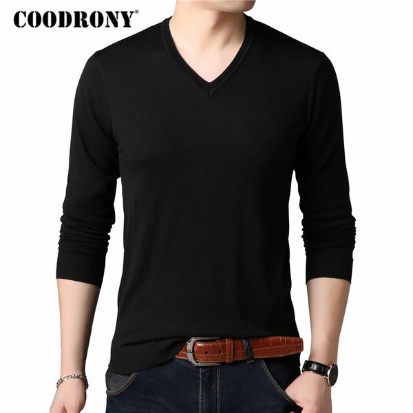 

coodrony классический pure color свитер men casual v-образным вырезом пуловер мужская одежда 2018 осень зима свитера плюс размер прицепные h, White;black