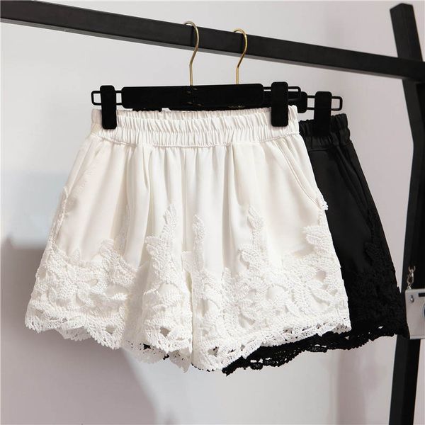 

новая весна лето шорты женщин эластичный пояс шнурка строчка женщин шорты плюс размер белый черный широкий leg короткие femme c5253, White;black
