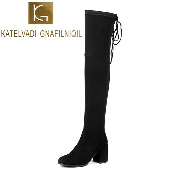 

katelvadi size 34-43 new shoes women boots black over the knee boots lady's autumn winterthigh high k-536