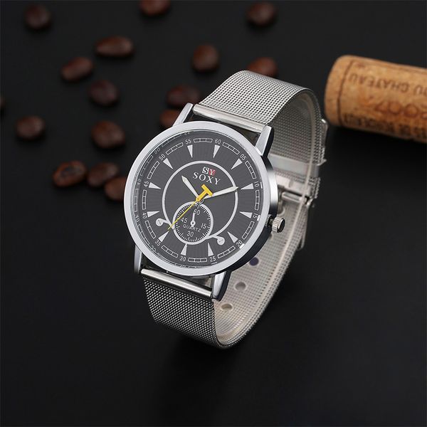 

soxy fashion watches men business watch stainless steel strap quartz watch ultra thin dial clock relojes masculino, Slivery;brown