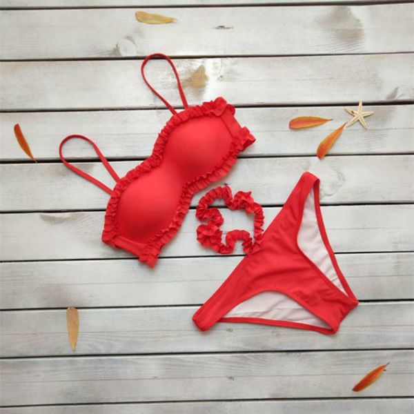 

ruffles solid bra set button europe 2019 bra and thong yellow red black sky blue