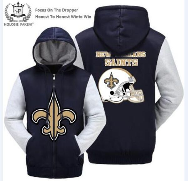 

dropshipping usa size new orleans men saints winter thicken fleece coat hooded zipper sweatshirt jacket costume made men women, Black