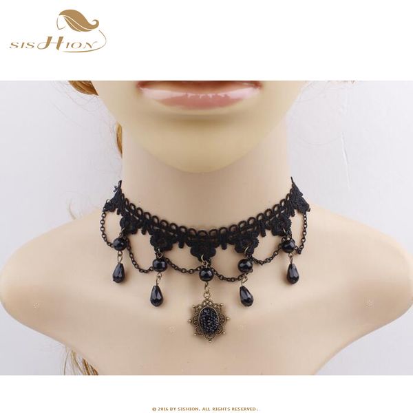 

sishion 2019 black lace chokers necklace snake chain women necklace lady vintage jewelry sp0513, Golden;silver