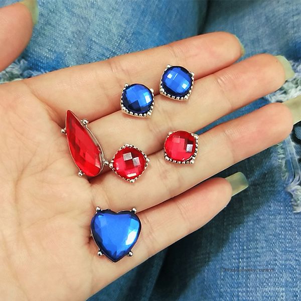 

5 Pcs/set Fashion Temperament Exquisite Blue Crystal Heart Geometric Earrings Set Female Engagement Wedding Jewelry Accessories