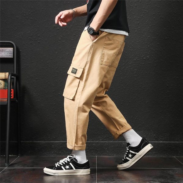 

5xl 4xl plus size men baggy cargo pants techwear urban streetwear mens fashion trousers multi pockets ankle pants xxxxxl, Black