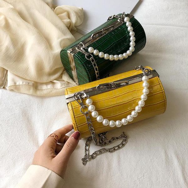 

pearl grain cylinders shoulder bag women 2019 pu messenger chain bag retro cylindrical crossbody handbags bolsas feminina mujer