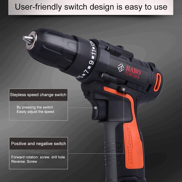 

3 in 1 25v/36v electric screwdriver cordless drill mini wireless power driver dc lithium-ion battery 10mm 2-speed with led light
