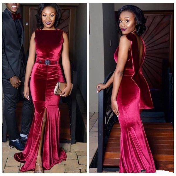 

темно-красный спереди сплит платье для выпускного вечера спинки бисер aso ebi черные девушки вечерние коктейльные платья африканские бархатн, Black;red