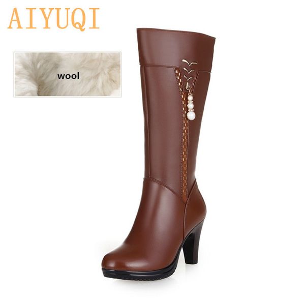

2019 winter women genuine leather high-heeled boots wool lined boots fashion motorcycle boots ing, Black