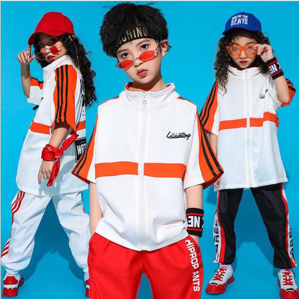 

kids ballroom hip hop dance clothes girls boys jazz dancing costumes oversized t shirt outfits jogger pants street wear, Black;red