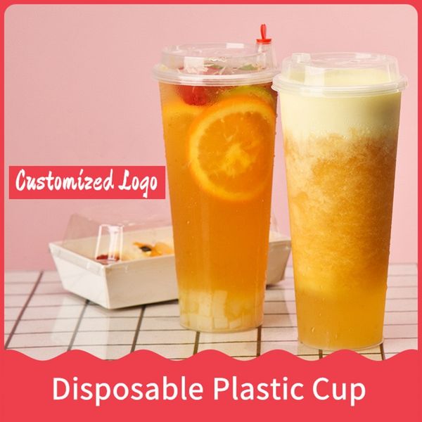 

fedex 24oz disposable plastic juice cup with heart lid frosted milk tea cups food grade pp beverage container thicken transparent drinks mug
