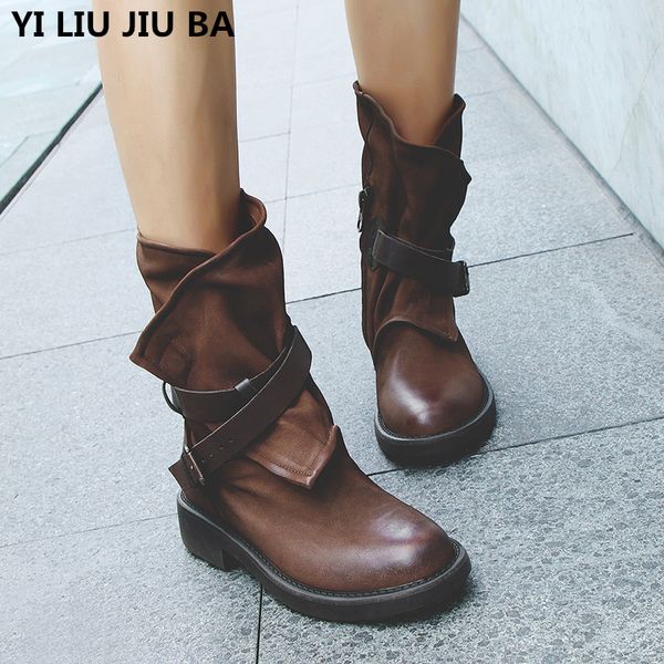 

winter women casual mid heels mid-calf boots women shoes round toe buckle pu leather winter warm snow boots woman botas g368, Black