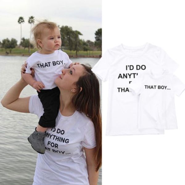 

family matching outfits t-shirt mother son baby kids boys blouse summer, Blue