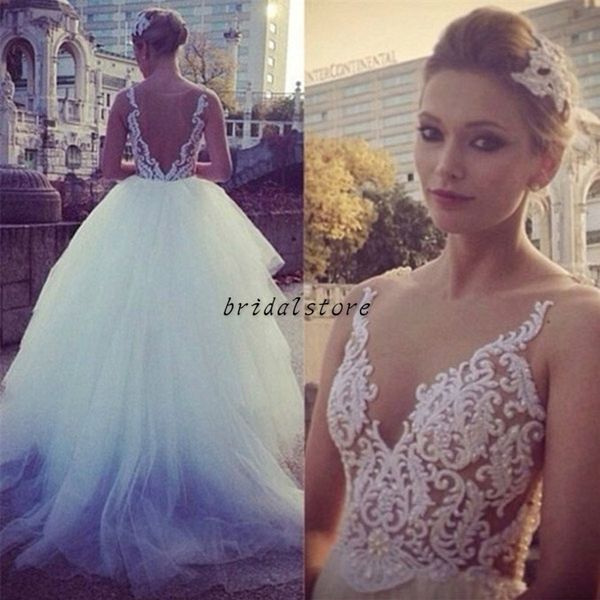 

vestido de casamento vintage white wedding dresses a line illusion 3d appliques puffy tulle bohemian country bridal gowns princess