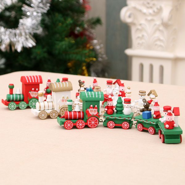 New Christmas Train Painted Wooden Toys With Santa Bear