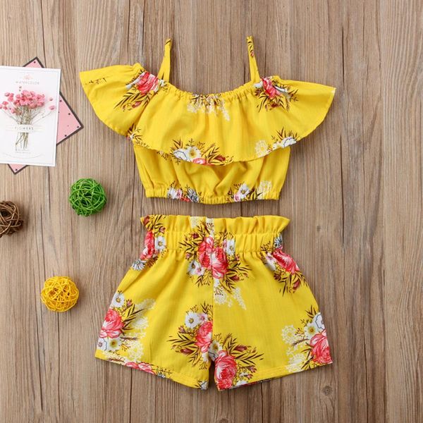 

summer little girl baby strap camisole sleeveless short pants clothes set, White